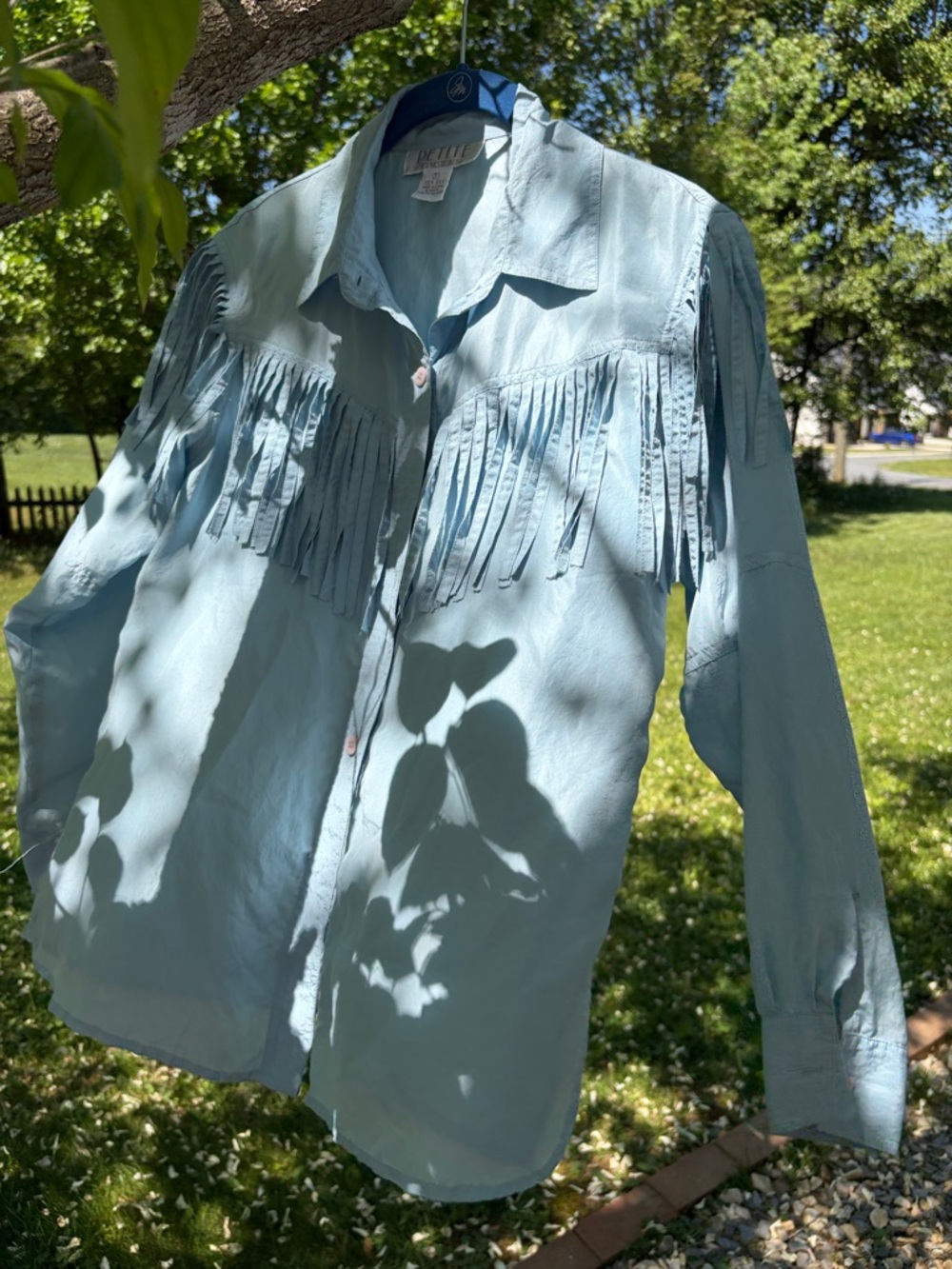 100% silk PETITE SOPHISTICATE fringed button up